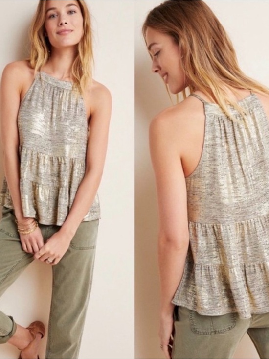 Sunday in Brooklyn Tops - Anthropologie Sunday in Brooklyn Gold XL Becca Tiered Ruffle Tank Top